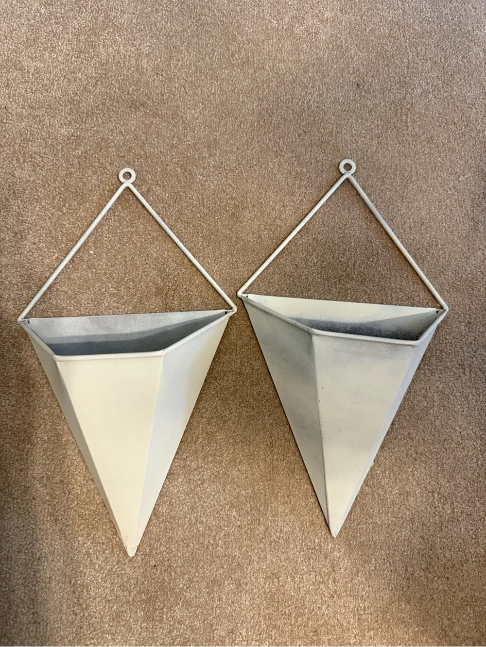 White Geometric Hanging Wall Planter Pair